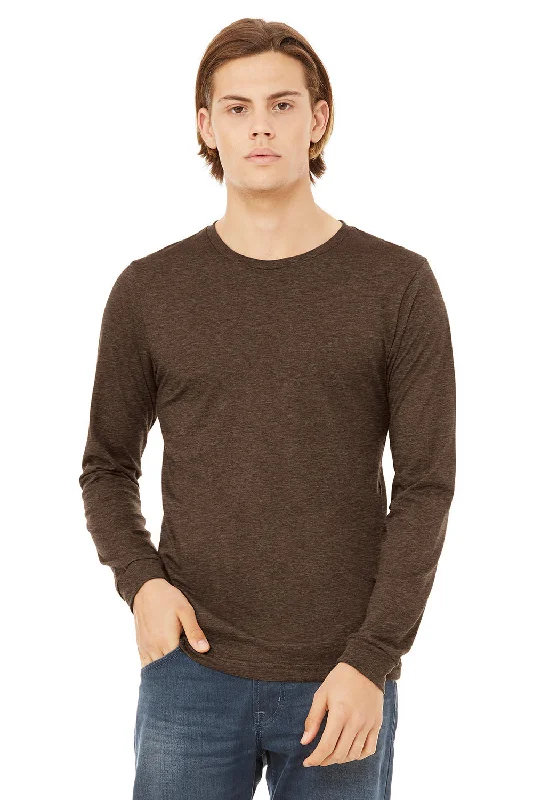 Men’s short-sleeve knoll shirts-Bella + Canvas Mens CVC Long Sleeve Crewneck T-Shirt - Heather Brown