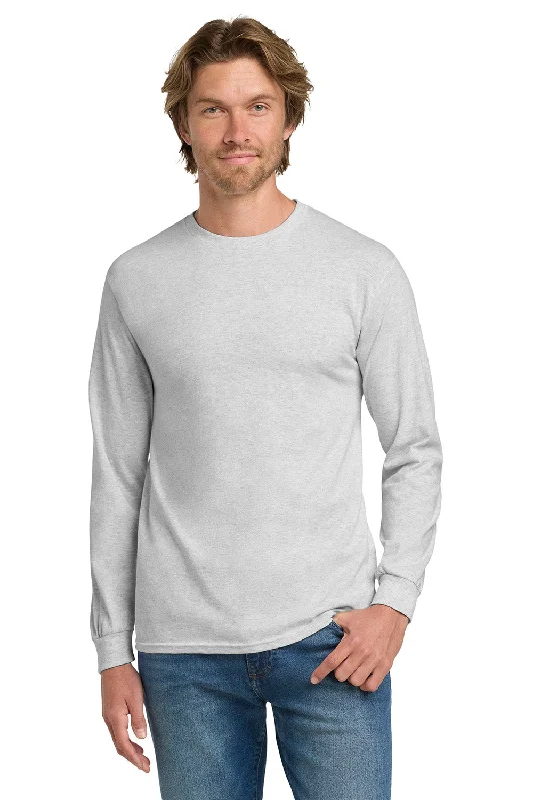 Men’s short-sleeve nape polos-Gildan Mens Long Sleeve Crewneck T-Shirt - Ash Grey