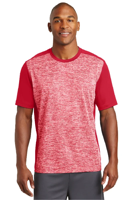 Men’s short-sleeve umber tops-Sport-Tek Mens Electric Heather Moisture Wicking Short Sleeve Crewneck T-Shirt - Deep Red Electric/Deep Red - Closeout