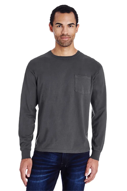 Men’s short-sleeve kestrel polos-ComfortWash By Hanes Mens Long Sleeve Crewneck T-Shirt w/ Pocket - Railroad Grey