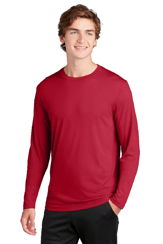 Men’s short-sleeve quill tops-Sport-Tek Mens Competitor Moisture Wicking Long Sleeve Crewneck T-Shirt - Deep Red