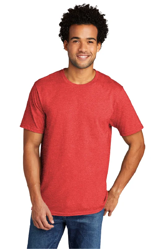 Men’s short-sleeve dint tops-Port & Company Mens Short Sleeve Crewneck T-Shirt - Heather Bright Red