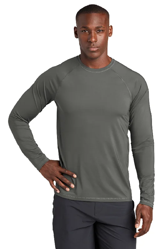 Men’s short-sleeve idle shirts-Sport-Tek Mens Rashguard Moisture Wicking Long Sleeve Crewneck T-Shirt - Dark Smoke Grey