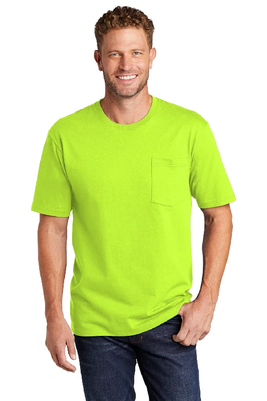 Men’s short-sleeve drake shirts-CornerStone Mens Short Sleeve Crewneck T-Shirt w/ Pocket - Safety Green