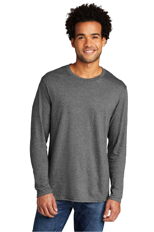 Men’s short-sleeve xeno polos-Port & Company Mens Long Sleeve Crewneck T-Shirt - Heather Graphite Grey