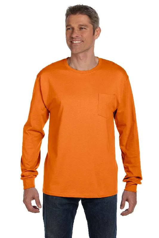 Men’s short-sleeve hued tops-Hanes Mens ComfortSoft Long Sleeve Crewneck T-Shirt w/ Pocket - Orange