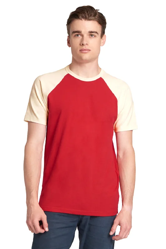 Men’s short-sleeve amber shirts-Next Level Mens Fine Jersey Short Sleeve Crewneck T-Shirt - Red/Natural - Closeout