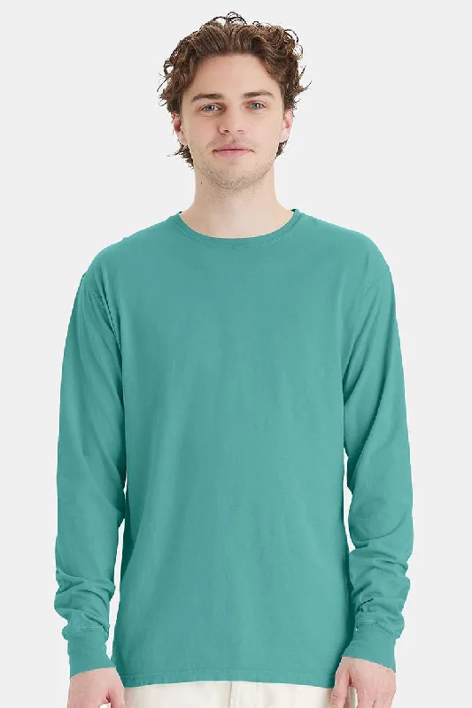 Men’s short-sleeve oriole polos-ComfortWash By Hanes Mens Long Sleeve Crewneck T-Shirt - Spanish Moss Green