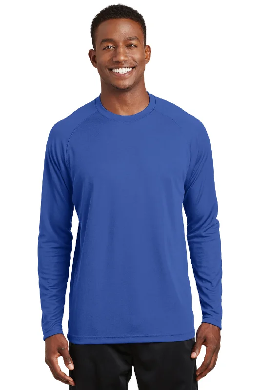 Men’s short-sleeve haven shirts-Sport-Tek Mens Dry Zone Moisture Wicking Long Sleeve Crewneck T-Shirt - True Royal Blue