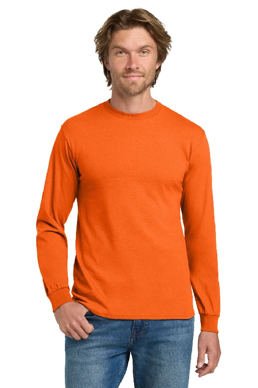 Men’s short-sleeve purl tops-Gildan Mens Long Sleeve Crewneck T-Shirt - Safety Orange