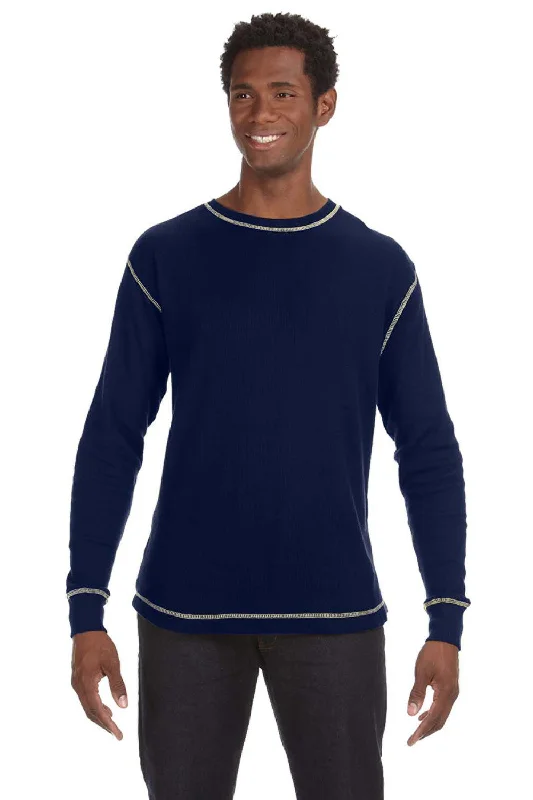 Men’s short-sleeve xeno polos-J America Mens Vintage Thermal Long Sleeve Crewneck T-Shirt - Vintage Navy Blue