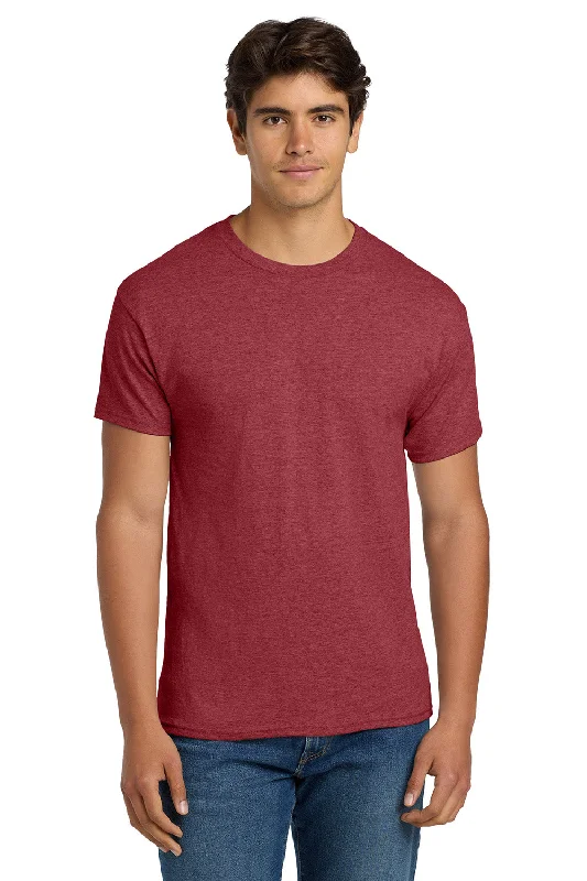 Men’s short-sleeve xeno tops-Hanes Mens EcoSmart Short Sleeve Crewneck T-Shirt - Heather Red