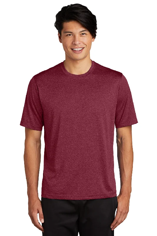 Men’s short-sleeve knoll shirts-Sport-Tek Mens Contender Heather Moisture Wicking Short Sleeve Crewneck T-Shirt - Heather Cardinal Red - Closeout