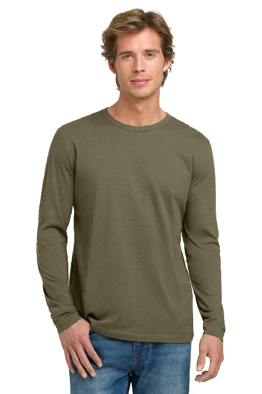 Men’s short-sleeve wisp shirts-Next Level Mens Fine Jersey Long Sleeve Crewneck T-Shirt - Military Green