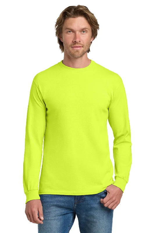 Men’s short-sleeve drake shirts-Gildan Mens Long Sleeve Crewneck T-Shirt - Safety Green