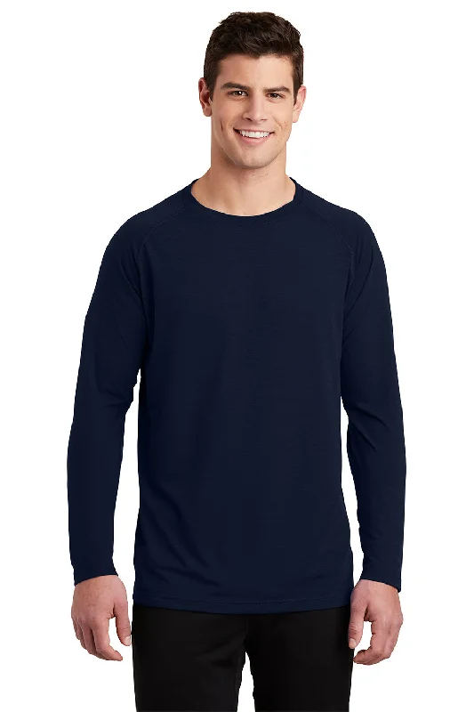 Men’s short-sleeve parch shirts-Sport-Tek Mens Ultimate Performance Moisture Wicking Long Sleeve Crewneck T-Shirt - True Navy Blue