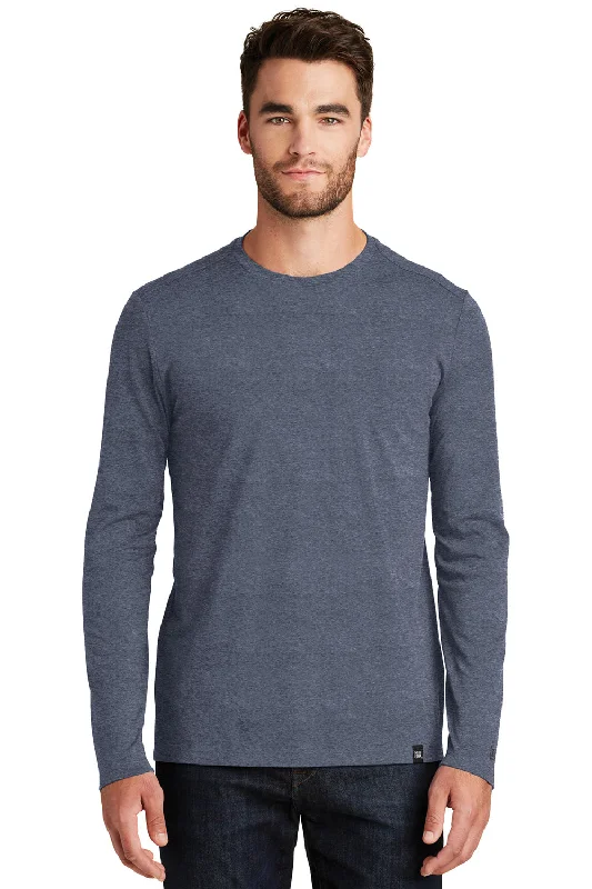 Men’s short-sleeve idle shirts-New Era Mens Heritage Long Sleeve Crewneck T-Shirt - Heather True Navy Blue