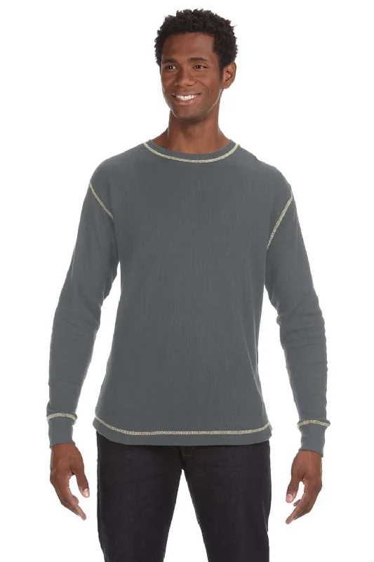 Men’s short-sleeve zest tops-J America Mens Vintage Thermal Long Sleeve Crewneck T-Shirt - Heather Charcoal Grey