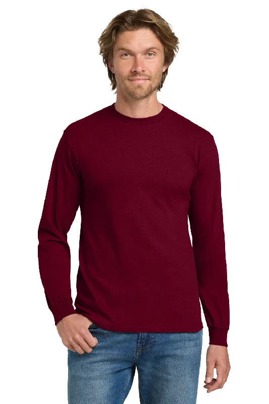 Men’s short-sleeve rime polos-Gildan Mens Long Sleeve Crewneck T-Shirt - Garnet Red