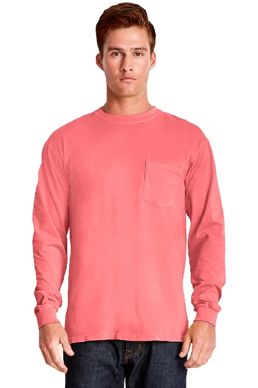 Men’s short-sleeve cairn tees-Next Level Mens Inspired Dye Jersey Long Sleeve Crewneck T-Shirt w/ Pocket - Guava - Closeout