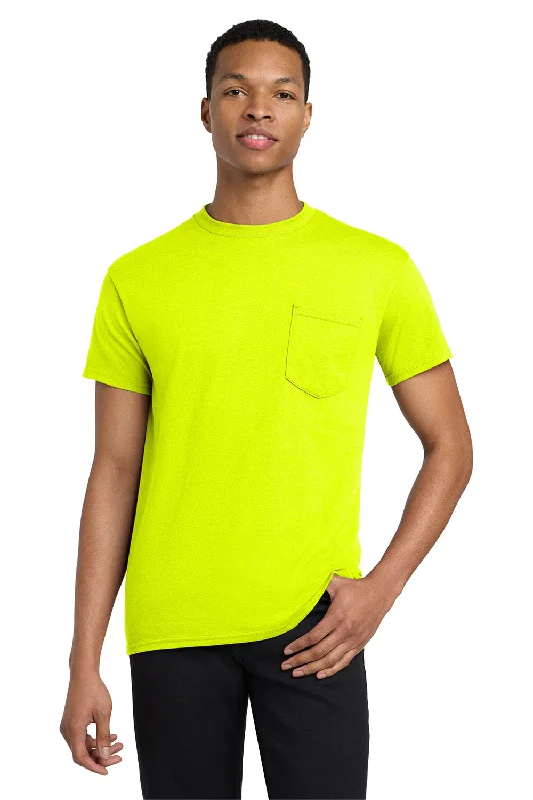 Men’s short-sleeve purl tops-Gildan Mens Short Sleeve Crewneck T-Shirt w/ Pocket - Safety Green