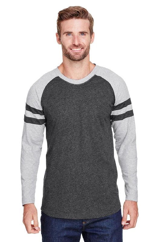 Men’s short-sleeve purl polos-LAT Mens Gameday Mash Up Fine Jersey Long Sleeve Crewneck T-Shirt - Vintage Smoke Grey/Heather Grey