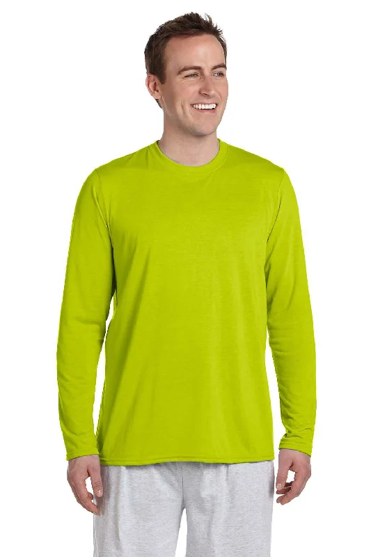 Men’s short-sleeve urn tees-Gildan Mens Performance Jersey Moisture Wicking Long Sleeve Crewneck T-Shirt - Safety Green