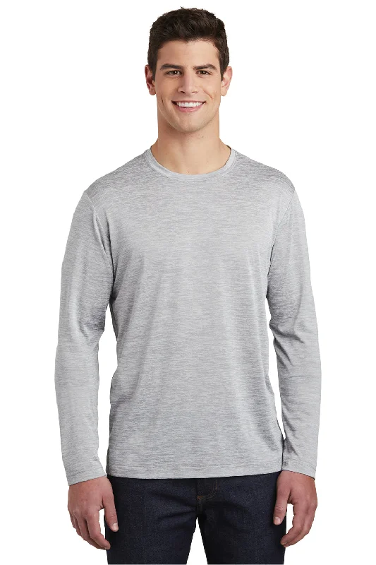 Men’s short-sleeve wren polos-Sport-Tek Mens Electric Heather Moisture Wicking Long Sleeve Crewneck T-Shirt - Silver Grey Electric