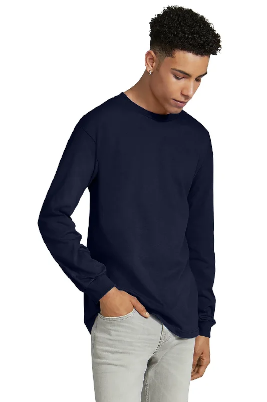 Men’s short-sleeve bluff tops-American Apparel Mens Long Sleeve Crewneck T-Shirt - Navy Blue