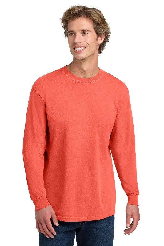 Men’s short-sleeve dint tops-Comfort Colors Mens Long Sleeve Crewneck T-Shirt - Bright Salmon Orange