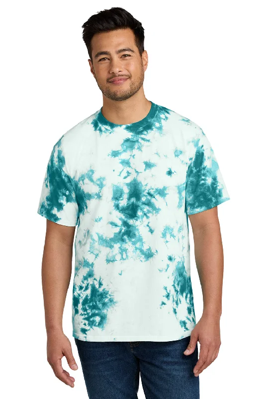 Men’s short-sleeve hued tops-Port & Company Mens Crystal Tie-Dye Short Sleeve Crewneck T-Shirt - Teal Blue