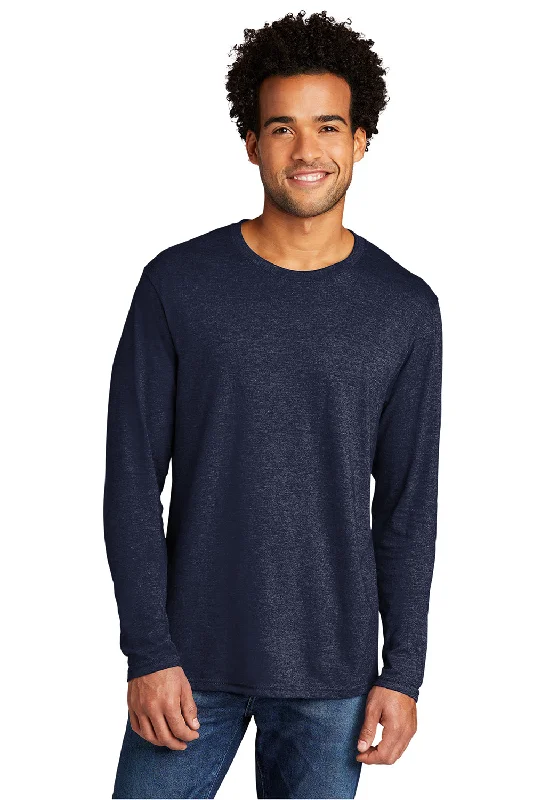 Men’s short-sleeve vent tops-Port & Company Mens Long Sleeve Crewneck T-Shirt - Heather Team Navy Blue