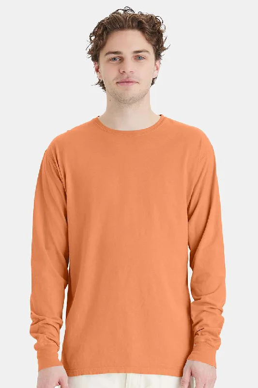 Men’s short-sleeve quill tops-ComfortWash By Hanes Mens Long Sleeve Crewneck T-Shirt - Horizon Orange