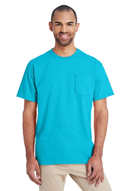 Men’s short-sleeve luff polos-Gildan Mens Hammer Short Sleeve Crewneck T-Shirt w/ Pocket - Lagoon Blue - Closeout