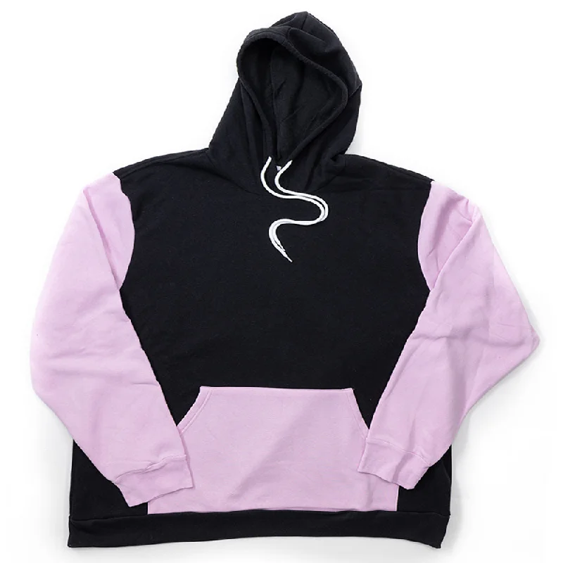 mens hoodie for active and stylish life-Black and Pink Color Block Giant Hoodie