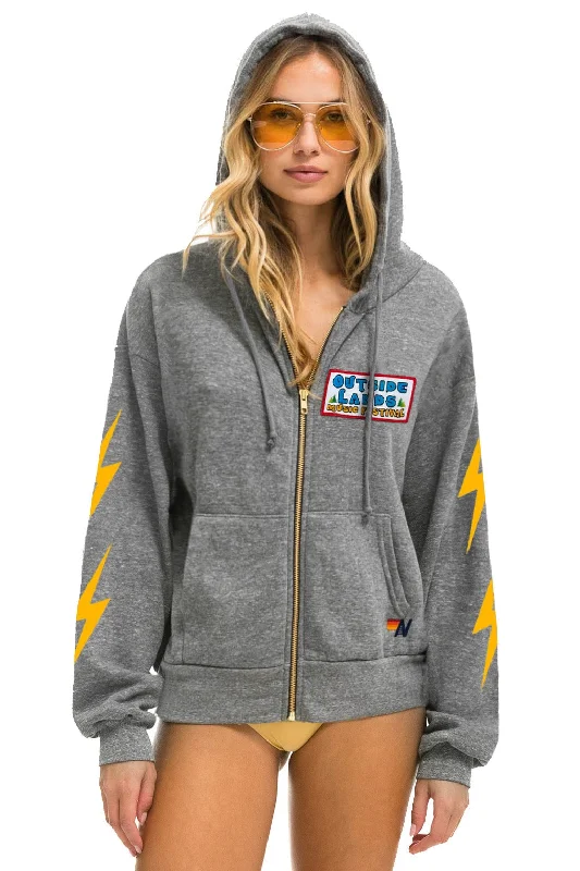 mens hoodie for premium street style-OUTSIDE LANDS 2024 RELAXED ZIP HOODIE - HEATHER GREY