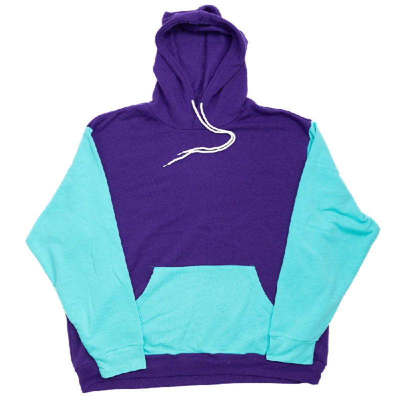 mens hoodie with sleek performance fabric-Purple and Teal Color Block Giant Hoodie