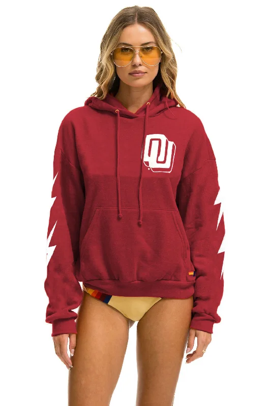 mens hoodie with ergonomic sleeve design-UNIVERSITY OF OKLAHOMA BOLT 4 PULLOVER HOODIE RELAXED - CRIMSON