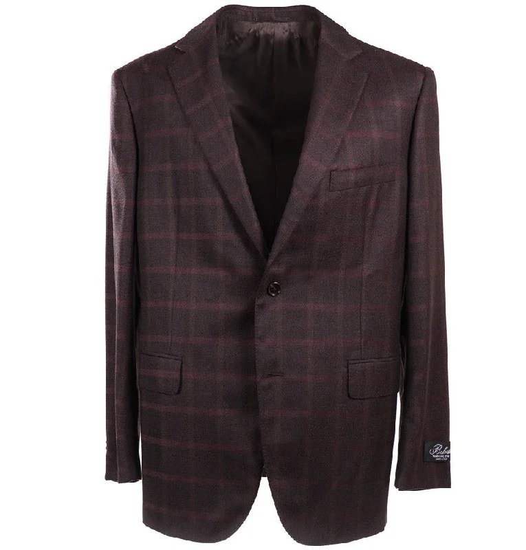 men's jackets with moisture-wicking interior-Belvest Burgundy Check Wool Sport Coat