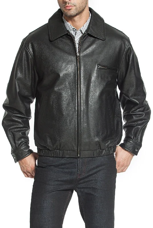 men's jackets with breathable exterior fabric-BGSD Men Aaron Classic Cowhide Leather Bomber Jacket