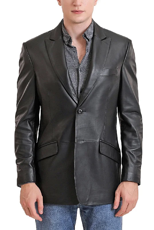 men's jackets with water-resistant insulation-BGSD Men Ben Two-Button Lambskin Leather Blazer