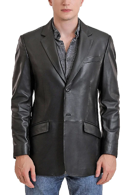 men's jackets with secure zipper pocket for valuables-BGSD Men Benji Two-Button Lambskin Leather Blazer