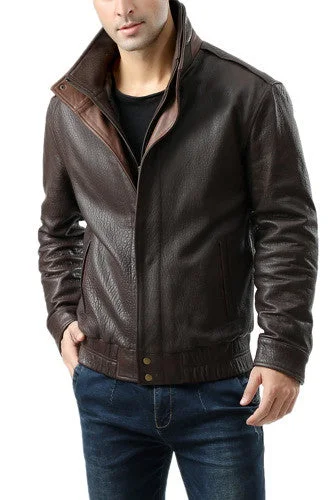 men's jackets with breathable cotton fabric-BGSD Men Brandon New Zealand Lambskin Leather Bomber Jacket