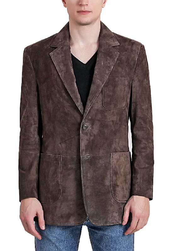 men's jackets with moisture-wicking interior-BGSD Men Steve Classic Two-Button Suede Leather Blazer