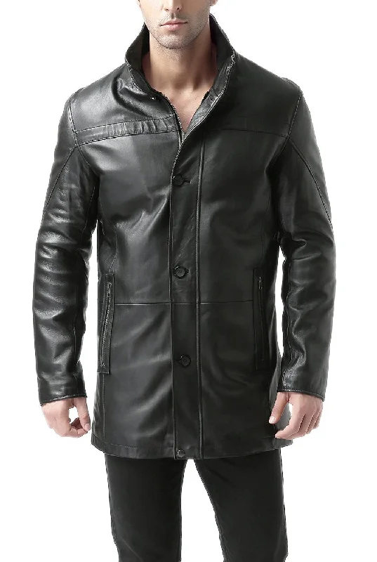 men's jackets with anti-odor fabric-BGSD Men Chad New Zealand Lambskin Leather Car Coat