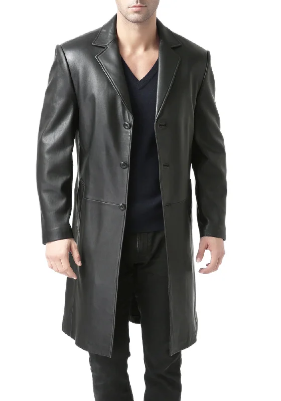 men's jackets with easy-to-use magnetic closure-BGSD Men Classic New Zealand Lambskin Leather Long Walking Coat