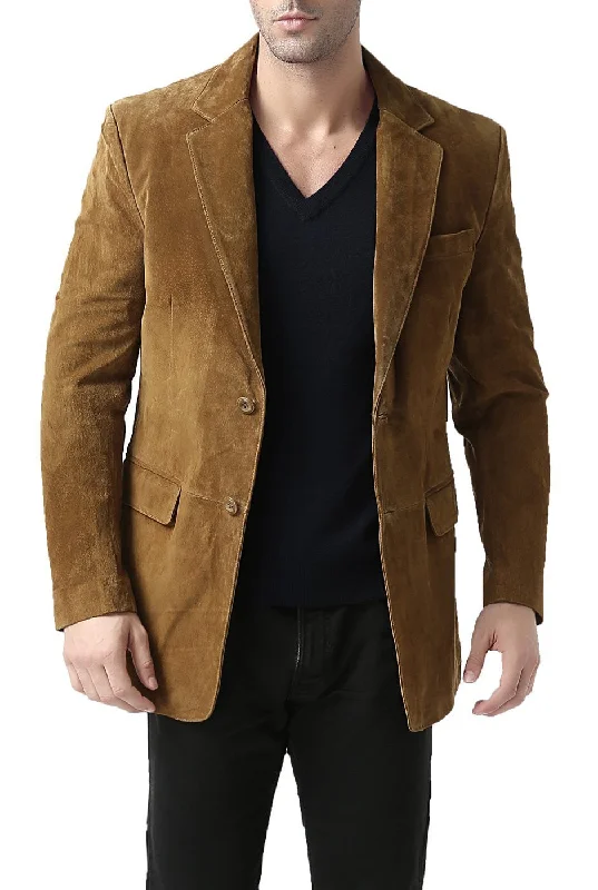 men's jackets with detachable faux fur collar-BGSD Men Cliff Classic Two-Button Suede Leather Blazer