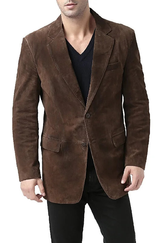 men's jackets with sturdy, flexible material-BGSD Men Cliff Classic Two-Button Suede Leather Blazer