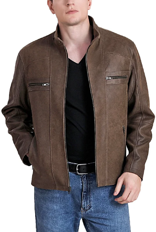 men's jackets with versatile hood design-BGSD Men Ethan Distressed Cowhide Leather Motorcycle Jacket