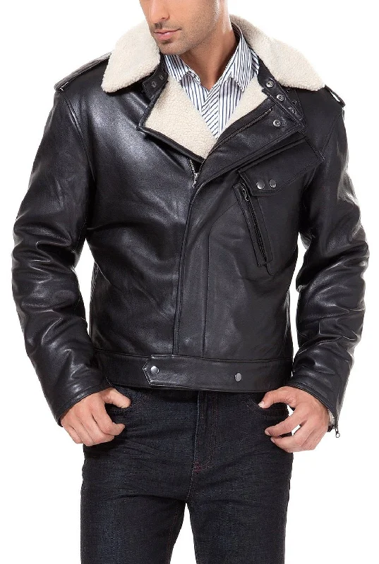 men's jackets with breathable lining for comfort-BGSD Men Grant New Zealand Lambskin Leather Motorcycle Jacket